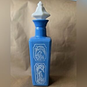 Vintage Retro Whiskey Decanter Jim Beam Whiskey Shepherd Dog Blue Milk Glass